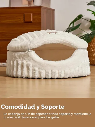 Vista 6 de FUKUMARU Cama tipo cueva para gatos, cama cerrada 2 en 1 para gatos de Crema