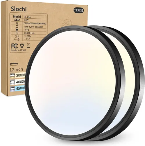 Vista 23 de Paquete de 2 lámparas LED de techo empotradas, 3000K-4000K-6500K y equivalente a 100W, lámpara de techo empotrada moderna para cocina de 15W