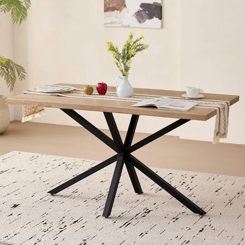 Vista 8 de Mesa de comedor moderna Mid-Century de 55.1 pulgadas, 4-6 plazas, color gris