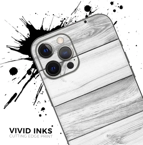 Vista 5 de DesignSkinz Kit de calcomanías de cuerpo completo compatible con iPhone 15 Plus, tablones de madera blanca y gris