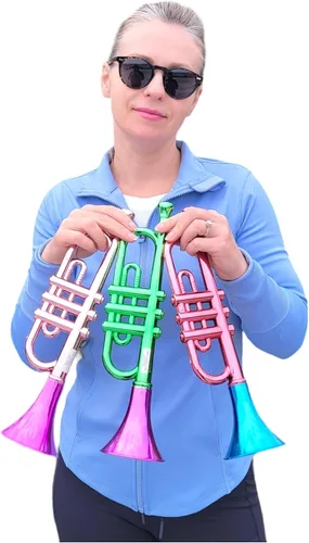Vista 8 de Trompetas metálicas (13 pulgadas), juguetes musicales de plástico para niños, instrumentos que hacen ruido para fiestas de cumpleaños, regalos