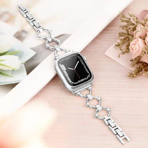 Vista 2 de Correa en forma de anillo compatible con Apple Watch Band de 1.732 pulgadas con protector de pantalla para iWatch Series 6 SE 5 4, correas de metal