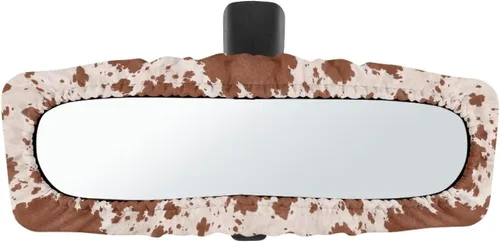 Vista 32 de Funda para espejo retrovisor de automóvil con estampado de vaca negro, protector de espejo retrovisor automático elástico