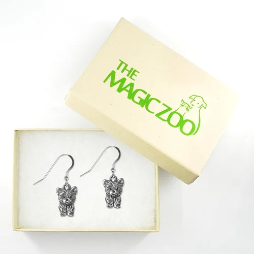 Vista 5 de The Magic Zoo - Pendientes de plata de ley con diseño de cachorro Yorkie