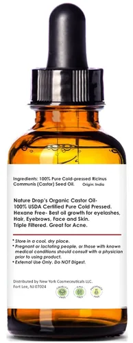 Vista 2 de Nature aceite de ricino orgánico 1 onza - Certificado por USDA, 100% puro, prensado en frío, sin hexano - El mejor aceite para pestañas, cabello