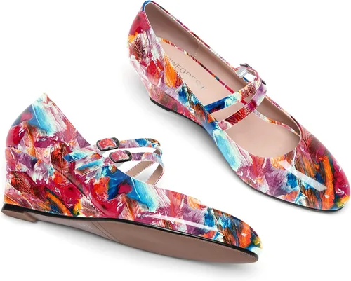Vista 7 de SHOWFOREST Zapatos de tacón bajo con hebilla de punta redonda para mujer, con correa ajustable y correa ajustable, 2 pulgadas