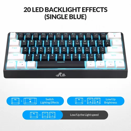 Vista 7 de Rii RK806 60% Mechanical Gaming Keyboard,61 Keys Compact Wired Keyboard with Blue Backlight,Clicky Blue Switch,Anti-ghosting,for Windows Laptop PC