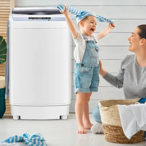 Vista 2 de COSTWAY Lavadora portátil, capacidad de 12 libras, lavadora completamente automática con 10 programas de lavado, pantalla LED, 8 niveles de agua