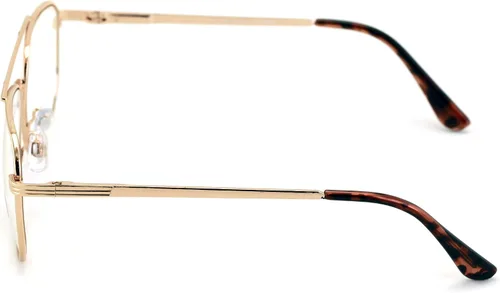 Vista 2 de V.W.E. Lentes de lente transparente de metal con forma de lágrima bisagra de resorte cuadrada de moda dorada