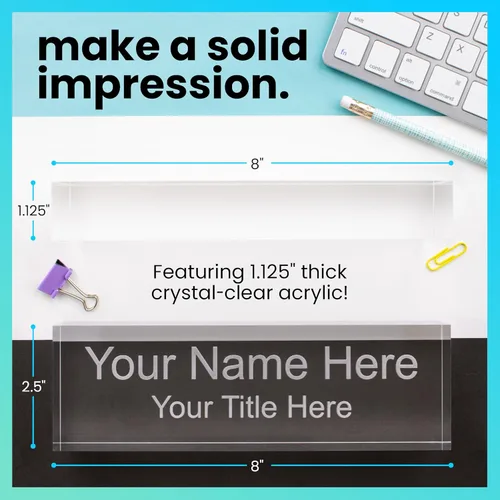 Vista 6 de ExcelMark Placa de identificación grabada con láser personalizada, bloque acrílico transparente de 2.5 x 8 pulgadas