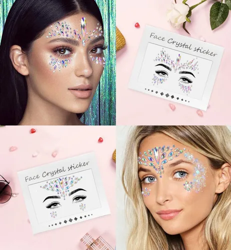 Vista 3 de iMethod - Joyas faciales y purpurina corporal, holográfica de sirena, 12 unidades Pegar en la cara gemas, brillo cosmético de la cara, disfraces