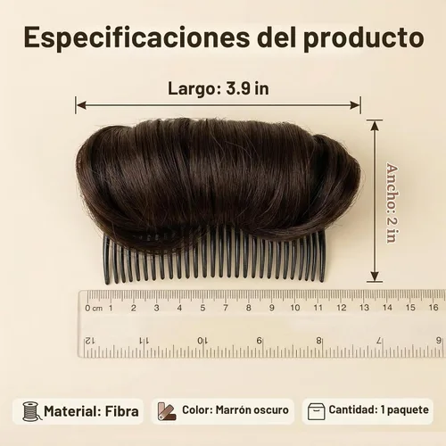 Vista 2 de 1 pieza de moño para el cabello para mujer, clip invisible para el cabello, base de volumen, esponjoso, almohadilla de pelo de princesa, accesorios