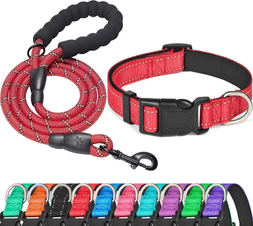 Vista 12 de Ladoogo collar reflectante para perro con acolchado de neopreno suave, collares de nylon transpirables y ajustables para perros pequeños, medianos
