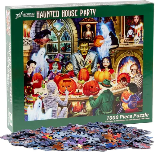 Vista 4 de Rompecabezas de Halloween de 1000 piezas para adultos, rompecabezas de monstruos con casas encantadas, fantasmas, calabazas, rompecabezas