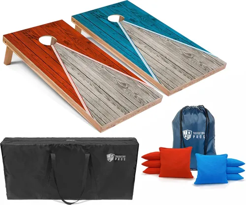 Vista 32 de Tailgating Pros Juego de tablero de Cornhole ligero con diseño piramidal con bolsas de frijoles y estuche de transporte, juego de cornhole