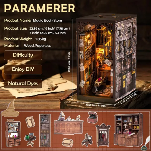 Vista 4 de Wimlade - Kit de manualidades para rincón de libros, kit de rincón de libros en miniatura, estante de libros con sujetalibros de rompecabezas 3D