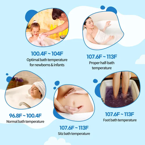 Vista 5 de HubiBaby - Termómetro de baño para bebés y temperatura digital de la habitación, productos de seguridad para el baño 2 en 1 con advertencia de Azul
