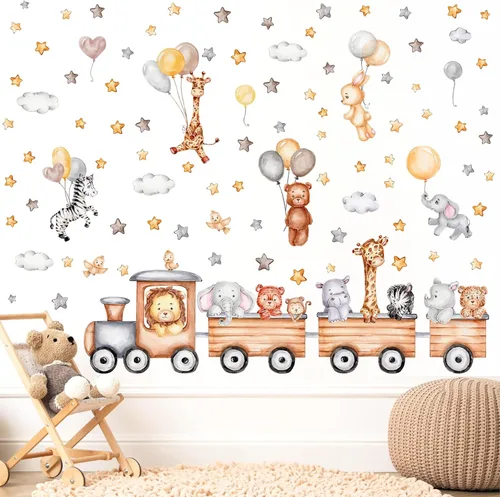 Vista 2 de Calcomanías de pared para bebé, calcomanías de pared para guardería, globo de dibujos animados, calcomanías de pared de animales, calcomanías