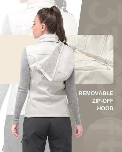 Vista 2 de 33,000ft Chaleco ligero con capucha para mujer, forro polar, resistente al viento, con cremallera, sin mangas, para senderismo, golf, correr