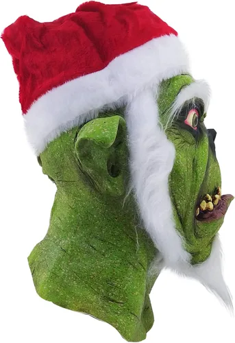 Vista 4 de Ghoulish Productions Máscara de látex de Navidad de horror de Santa verde, Verde