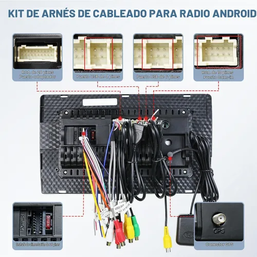 Vista 2 de Kit de arnés de cableado de radio Android con arnés de cable de radio ISO de 16 pines, adaptador de cámara trasera RCA de 10/20 pines, cable USB