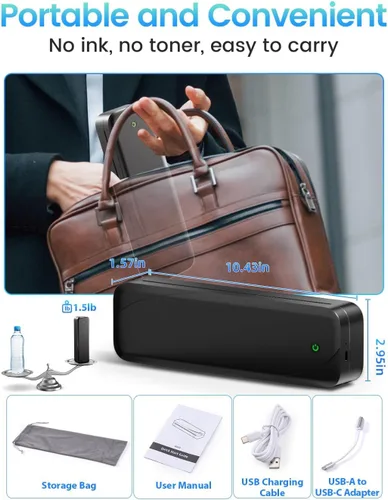 Vista 5 de Impresoras portátiles inalámbricas para viajes, impresora térmica Bluetooth sin tinta Negro