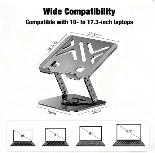 Vista 3 de Soporte para laptop, soporte para computadora portátil para escritorio con base giratoria de 360° Plateado