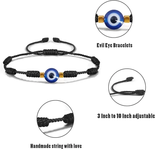 Vista 4 de VIBILIA Pulseras contra el mal de ojo para mujeres y hombres, hechas a mano, trenzadas, de buena suerte, cuerda de cuerda, hilo de amistad, cuerda