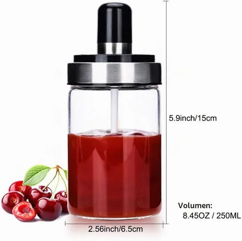 Vista 2 de TENTA KITCHEN 3 tarros de especias de vidrio de borosilicato alto para condimentos, tarro de condimentos, diseño de cuchara combinada y tapa, grado