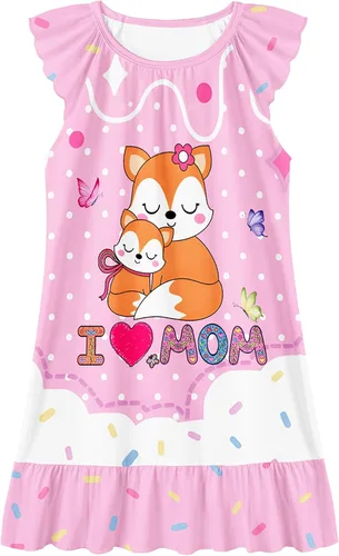 Vista 7 de LQSZ Camisón de noche para niñas, manga con vuelo, ropa de dormir de 3 a 10 años