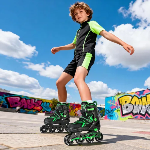 Vista 6 de 2PM SPORTS - Patines en línea ajustables Torinx verde para niños, patines divertidos para principiantes para niños, jóvenes, niñas, hombres y mujeres