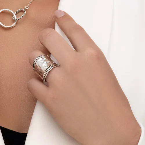 Vista 2 de JEAN RACHEL JEWELRY Anillo de plata de ley 925, aspecto antiguo, hipoalergénico, sin níquel ni plomo, colección de diseñador artesanal hecha a mano