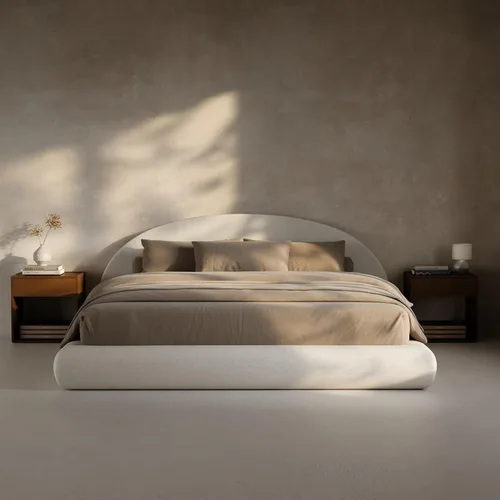 Vista 15 de RECCI AirFrame - Base de cama tapizada de media luna con plataforma doble, base curvada de terciopelo con cabecero, espuma acolchada totalmente