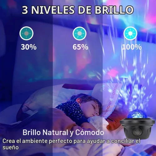 Vista 4 de 20 Efectos de Iluminación Proyector de Galaxia, Altavoz de Música de Gran Proyección, Luz de Galaxia con Control Remoto, Proyector de Luz Nocturna