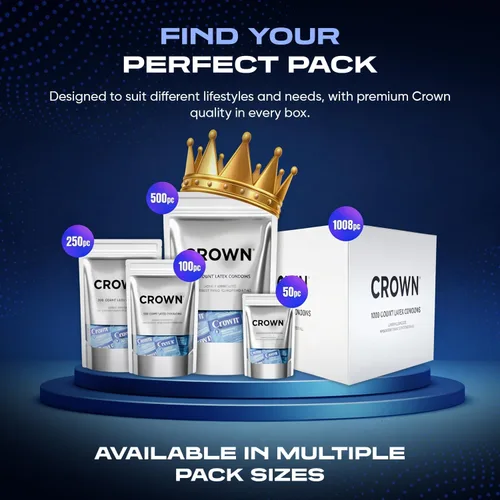 Vista 6 de Crown Condones — 50 unidades — Condones de látex lubricados — Más sedosos, más delgados y más fuertes (paquete de 50) Lubricado, látex, más