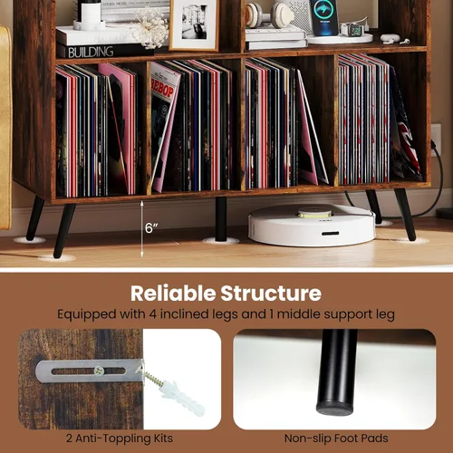 Vista 6 de GIANTEX Soporte grande para tocadiscos con estación de carga, soporte para tocadiscos con capacidad para hasta 300 álbumes, mesa de tocadiscos