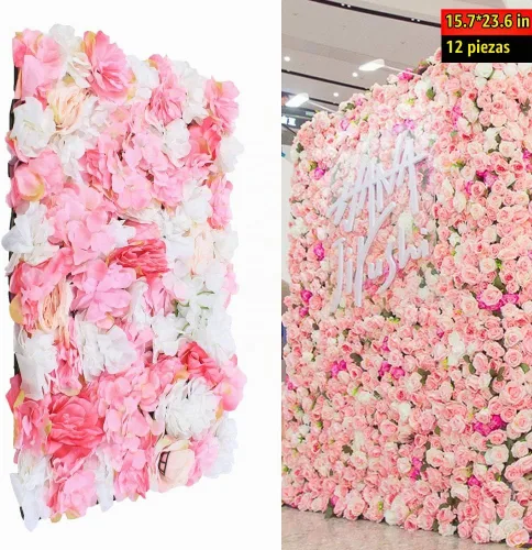Vista 7 de Paquete de 12 paneles de pared de flores artificiales de 24 x 16 pulgadas, paneles de fondo de flores artificiales de hortensias y rosas