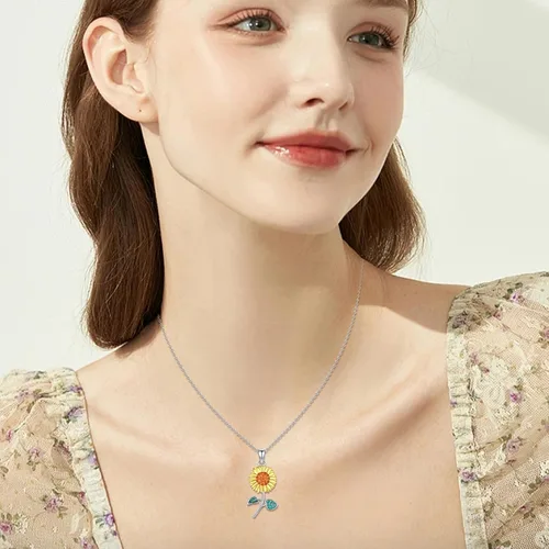 Vista 5 de AOVEAO Collar de girasol, plata de ley S925 You Are My Sunshine Collares para mujeres y niñas, colgante de plata esterlina con piedra natal