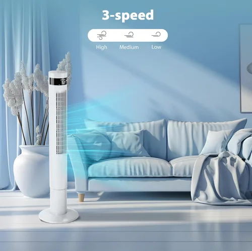Vista 6 de Antarctic Star Ventilador de torre de 43 pulgadas, ventilador oscilante eléctrico portátil, silencioso con control remoto, sin aspas, modo de viento