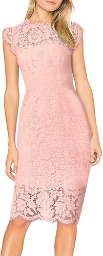 Vista 2 de Merokeety - Vestido elegante floral con encaje y sin mangas para mujer tiene cuello redondo y una longitud hasta la rodilla es adecuado para fiestas
