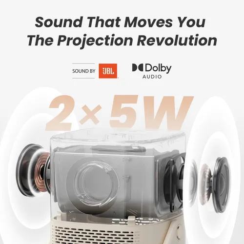 Vista 3 de [Sonido de JBL y batería integrada] Proyector para exteriores Yaber T2 con WiFi 6 y Bluetooth, proyector portátil de película inteligente Native