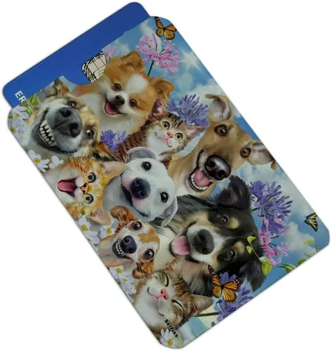 Vista 2 de Juego de 4 fundas para tarjetas de crédito para selfies, para perros y gatos, con bloqueo RFID, funda protectora para monedero, Multi colorido
