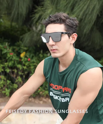 Vista 2 de FEISEDY Gafas de sol planas de moda de gran tamaño Cuadradas Sombras Mujeres Hombres UV400 B2996