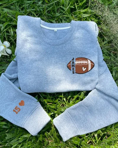 Vista 2 de Sudadera bordada de encargo del fútbol, cuello redondo de la mamá del fútbol, sudadera con capucha personalizada del fútbol, sudadera de la mamá