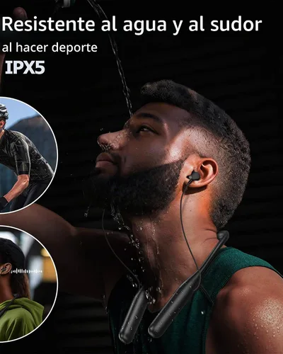 Vista 4 de ZXQ Auriculares inalámbricos Bluetooth con banda para el cuello, auriculares inalámbricos Bluetooth alrededor del cuello, 100 horas de tiempo