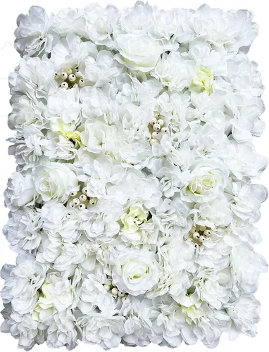 Vista 8 de 12 paneles de pared de flores artificiales, telón de fondo floral de 24 x 16 pulgadas, decoración de pared de flores, panel de pared de flores