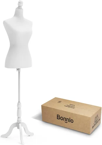 Vista 14 de Bonnlo Maniquí de costura, apto para clavar alfileres, para vestido de mujer, con base de trípode de madera.
