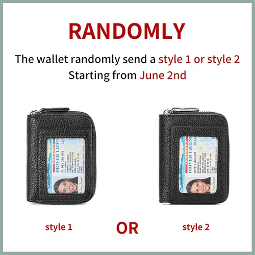 Vista 2 de RNIEGA Cartera pequeña de piel con bloqueo RFID para tarjetas de crédito, cartera pequeña para mujer, doble cremallera con ventana de identificación