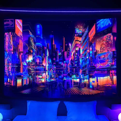 Vista 9 de Bzhilja Tapiz Temático de Juego con Luz Negra, Tapiz de Pared UV Reactivo para Arte de Pared de Juegos para Chicos, Hombres, Niños, Tapiz de Arte