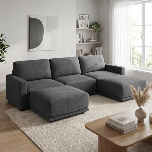 Vista 27 de Sofá modular de 79 pulgadas para sala de estar pequeña, sofá moderno en forma de L con otomana, juego de sofá de felpilla de 3 piezas para muebles